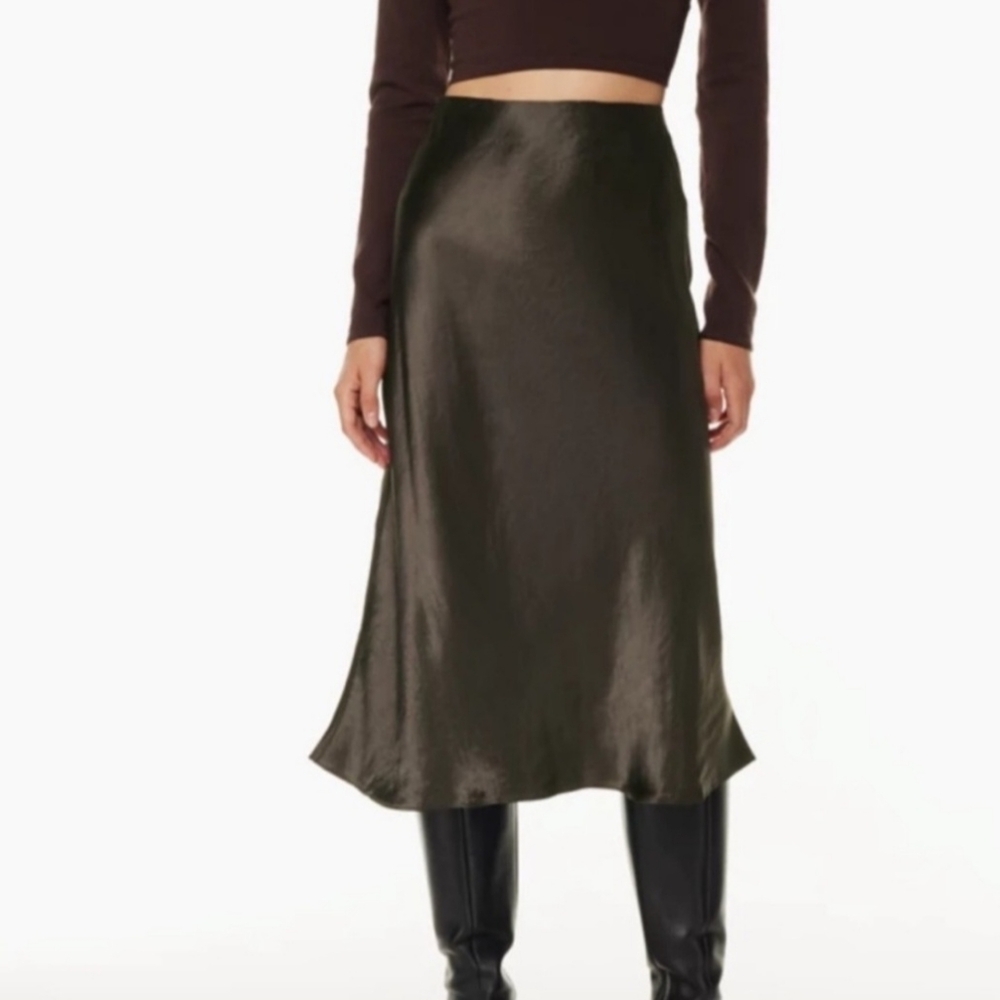 Aritzia babaton brown midi slip satin skirt
